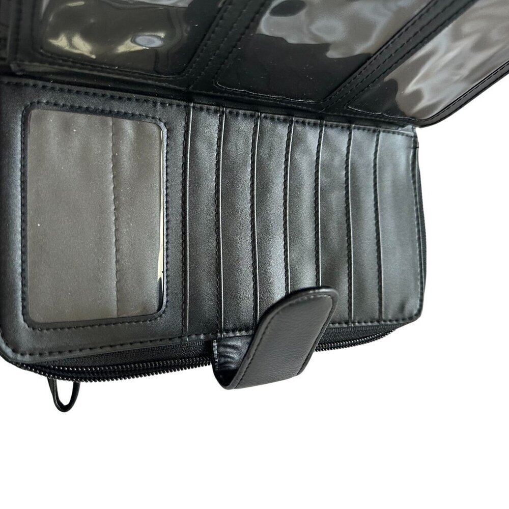 Black Faux Leather Wallet Women Wristlet Strap Multiple Card Slots Zipper Snap - Picture 3 of 15